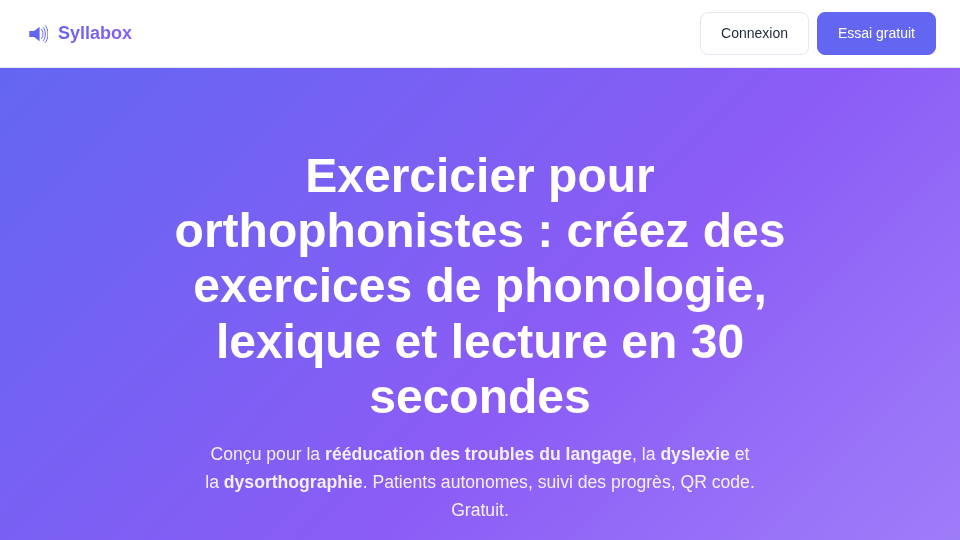 Capture du site Syllabus, plateforme d'exercices pour orthophonistes